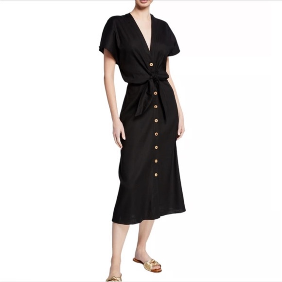 Veronica Beard Dresses & Skirts - Veronica Beard Giana Black Tie Waist Button Midi Linen Dress W2092 Sz 0